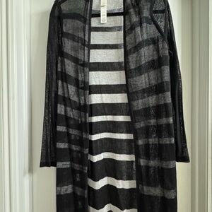 Chico's Black and Gray Striped Cardigan